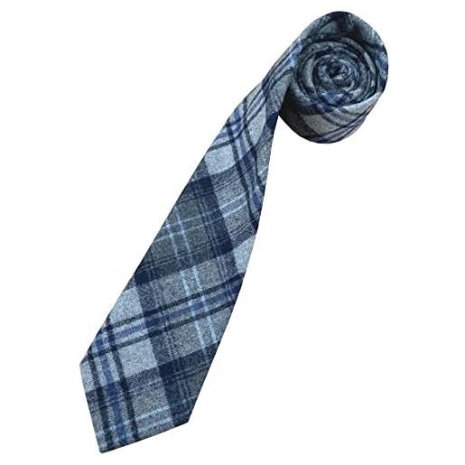 Great British Tie Club cravatta da uomo blu e grigio a quadri 100% lana, blu, grigio. , taglia unica