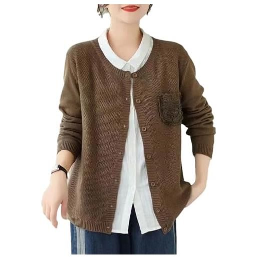 Hcclijo maglione corto in cashmere sciolto lavorato a maglia in pile sottile da donna girocollo caldo maglione coreano abbigliamento superiore caramel color m