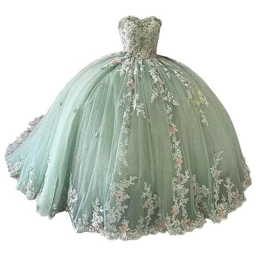 Fuomomo abiti quinceanera in pizzo con perline abito da ballo principessa senza spalline fiori 3d abiti da ballo gonfi dolce 15 16 abito mt042