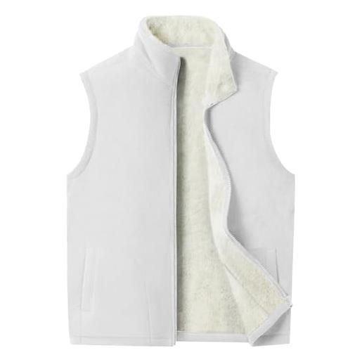 Masrin gilet invernale da uomo, caldo e spesso, in pile polare, in tinta unita, per le mezze stagioni, senza maniche, con colletto alto, invernale, gilet funzionale, bianco, l