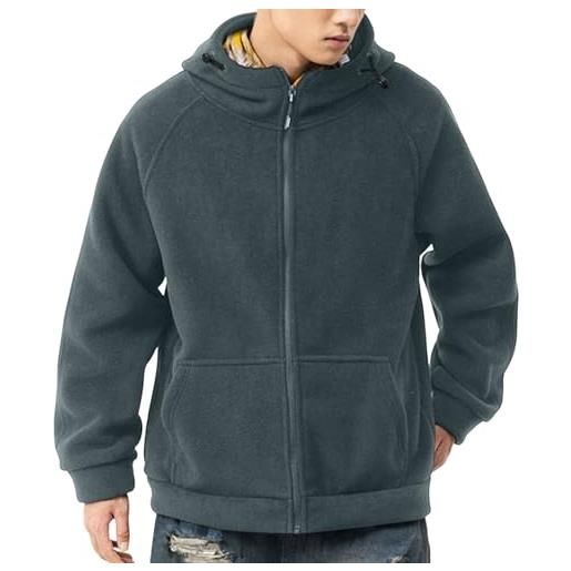 Felpa Uomo Con Cappuccio E Zip - Giacca Leggera Primavera/Autunno - Tinta Unita Verde - Tasche - Taglia S