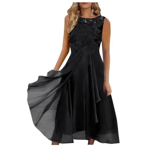 Vhersily vestito lungo estivo donna abito longuette da donna patchwork elegante abito maniche medie cerimonia in pizzo vita alta alla moda per festa