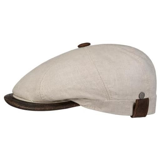 LIERYS city coppola berretto piatto wide fit lino dettagli pelle made in italy unisex primavera estate