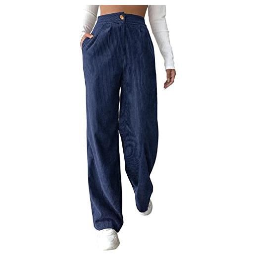lozssnigzi pantaloni-velluto-donna, pantaloni eleganti sportivi pantalone vita alta tinta unita casual pantaloni gamba dritta con tasche pantaloni a coste donna