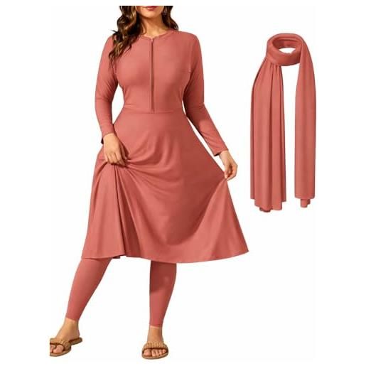 NAJMA burkini donna 3 pezzi con hijab - costume da bagno modesto per donna incinta, allattamento o normale - swimwear islamico coprente (it, testo, l, regular, regular, vieurosi)