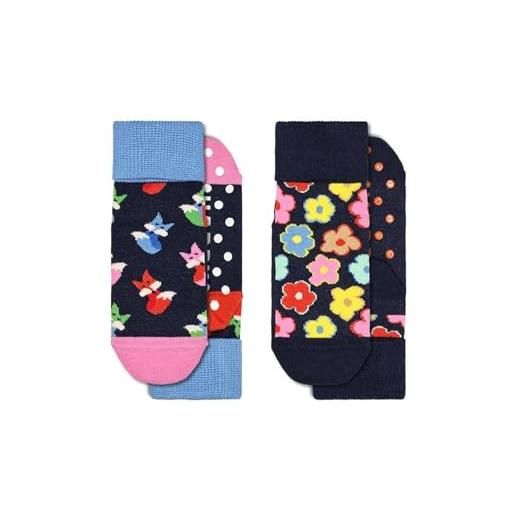 Happy Socks calzini antiscivolo, 2 confezioni fox & flower taglia 12-24 m, multicolore, 12-24 mesi bambini e ragazzi