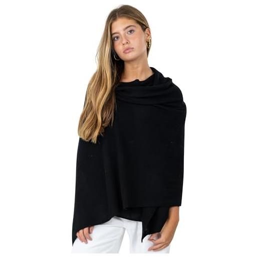 Velanio Cashmere lussuoso scialle da viaggio lavorato a maglia, stola pashmina, sciarpa per tutte le stagioni da donna 90% lana 10% cashmere, velluto nero. , large