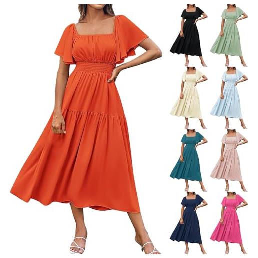 Grecerelle - Abito estivo da donna, casual, a maniche corte, elegante, basic, senza maniche, maxi abiti per donne UK con spacco e tasche, Verde scuro, S