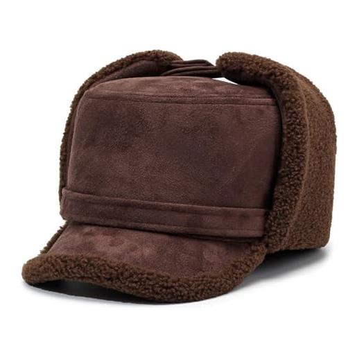 Reyox uomo berretto da baseball con paraorecchie, cappello trapper invernale caldo marrone