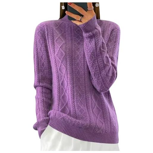 shownicer maglione donna pullover elegante dolcevita invernale autuno caldo maglioncino oversize lunga maglia basic morbido sweater a viola xl