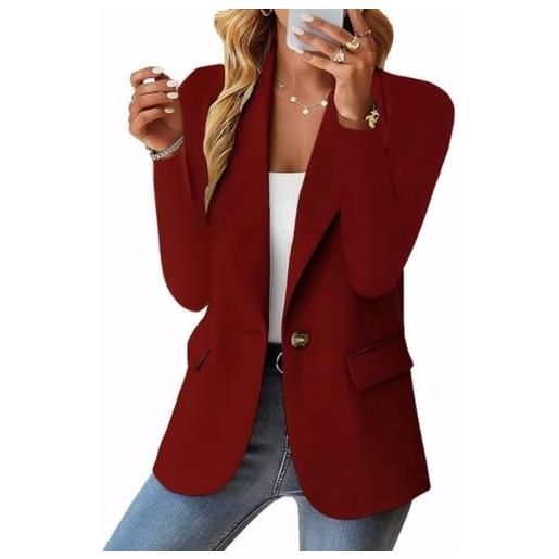 WSLCN donna casual blazer ufficio bottoni manica lunga vestito giacche elegante ol ufficio affari giacca vestito cappotto, rosso scuro, xl