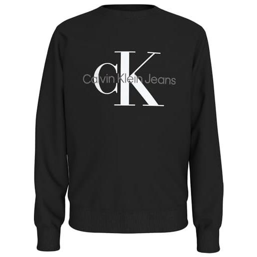 Calvin Klein felpa ck monogram terry cn per bambini, ck, nero, 14, nero , 14