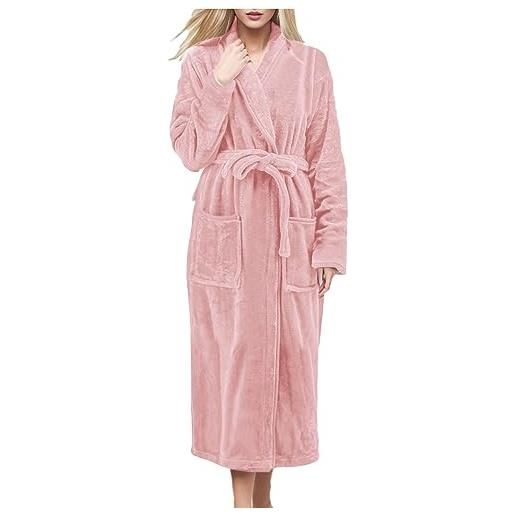 Vestaglia Kimono Da Donna Feoya In Raso Con Pizzo - Manica 3/4, Rosa, Taglia L
