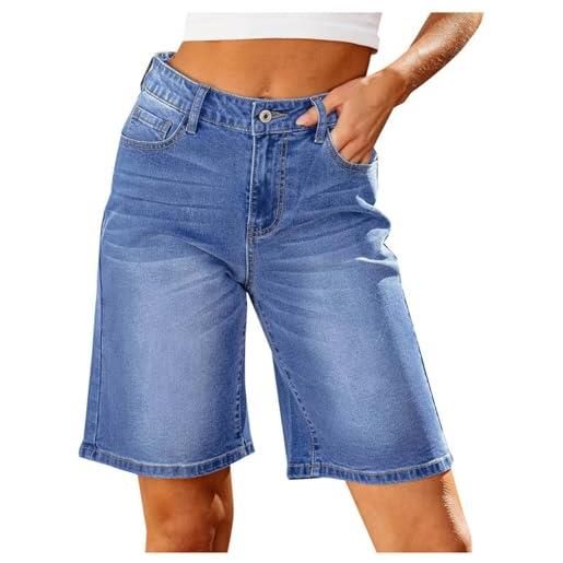 CUTeFiorino bermuda jeans da donna, lunghezza al ginocchio, in denim, a vita alta, pantaloncini estivi alla moda, pantaloni corti da donna, pantaloni corti in denim, pantaloni estivi, blu, m