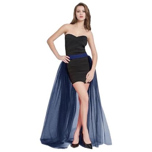 CVZQTE soprabito in tulle a strati in rete sovrapposizione lunga tutù gonna lunga rimovibile per matrimonio gonna per donne ragazze, blu navy, s-l