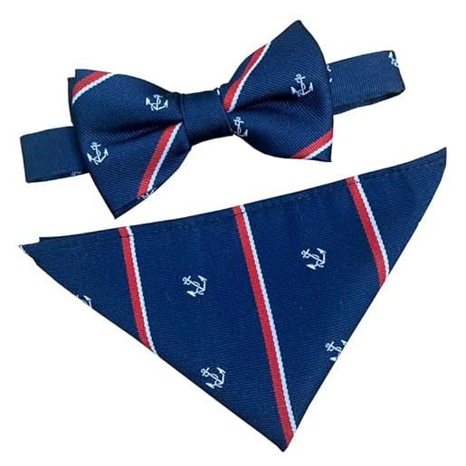 Great British Tie Club set da uomo con papillon e fazzoletto da taschino royal navy, blu navy, rosso, bianco, taglia unica