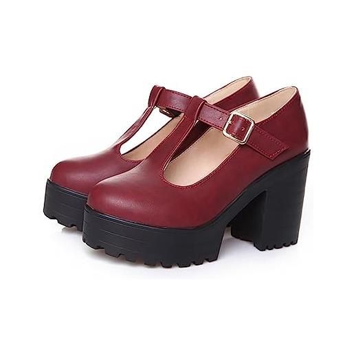 Generisch mary jane, scarpe basse da donna mary jane, scarpe estive da donna, con plateau, sandali con zeppa, mocassini, scarpe per il tempo libero, con fibbia, colore: rosso, 41 eu