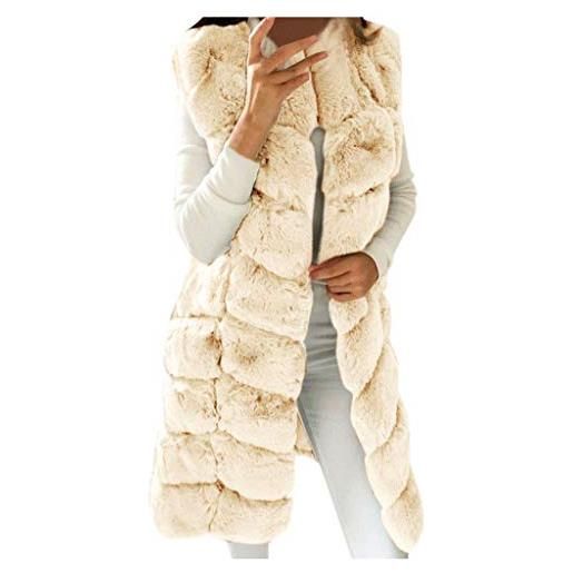 TDEOK gilet in pelliccia da donna: gilet lungo da donna in pelliccia sintetica gilet invernale senza maniche giacca invernale con cappuccio caldo faux fur cardigan cappotto lungo giacca di
