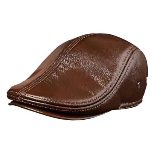 Generic cappello da giornalaio in vera pelle da uomo cappello piatto vintage ivy cappelli gatsby berretto caldo alla moda cappello da caccia e pesca(brown, l)
