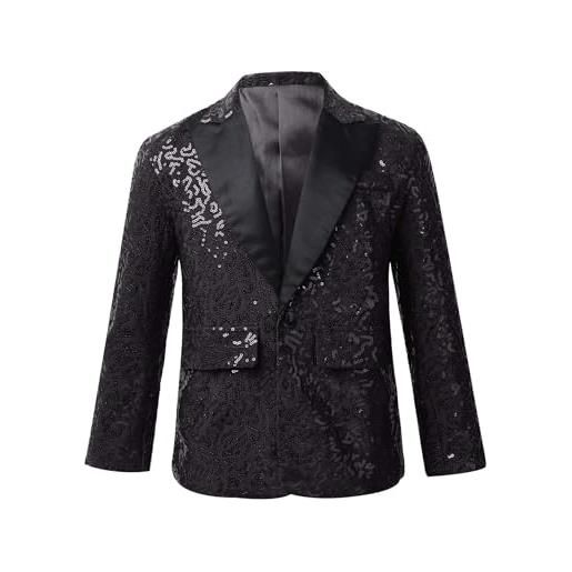 Agoky blazer elegante per bambini ragazzi tuxedo smoking giacca da cerimonia con paillettes cappotto formale slim fit suit top da battesimo comunione partito nero 13-14 anni