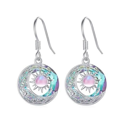 Orecchini Pendenti Argento 925 Oro Rosa Catenelle Stella E Luna Zirconi Neri | SabrinaBi Silver - Foto 6