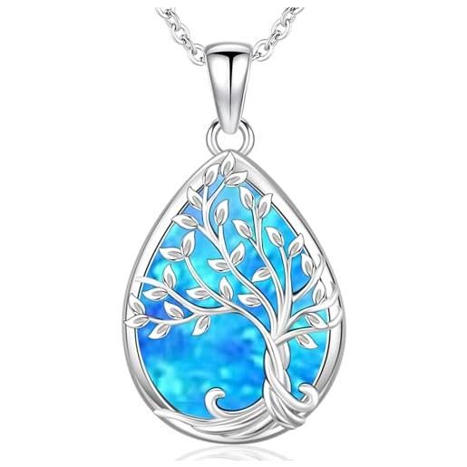 Friggem collana albero della vita, ciondolo albero della vita opale blu in argento sterling 925 e collier hypoallergénique, gioielli donna regali per sorelle mamma figlia