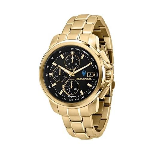 Maserati orologio uomo, collezione successo, al quarzo, solo tempo, energia solare, in acciaio, pvd oro - r8873645002