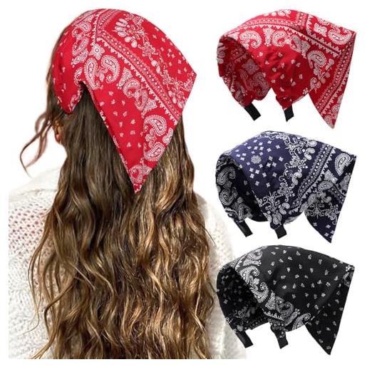 HAIMEIKANG fasce per capelli con motivo floreale, da donna, stile bohémien, a triangolo, tinta unita, stile vintage (nero, blu, rosso)