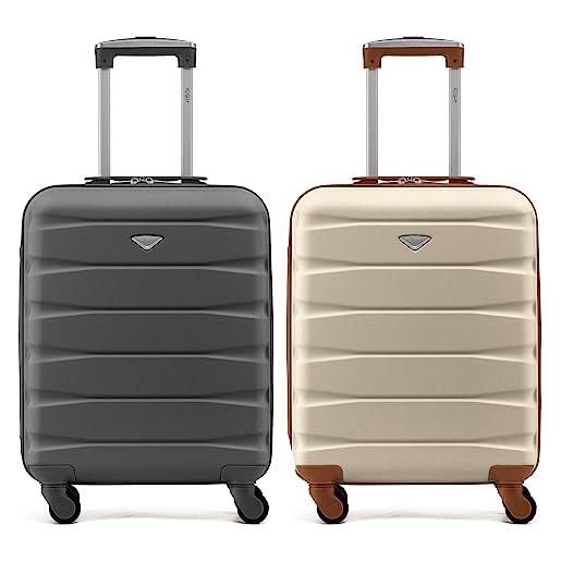 Flight Knight set di 2 valigie rigide in abs leggere a 4 ruote - bagaglio a mano approvato per oltre 60 compagnie aeree tra cui easy. Jet, jet2 e dimensioni massime per ryanair (priorita) 55x40x20cm