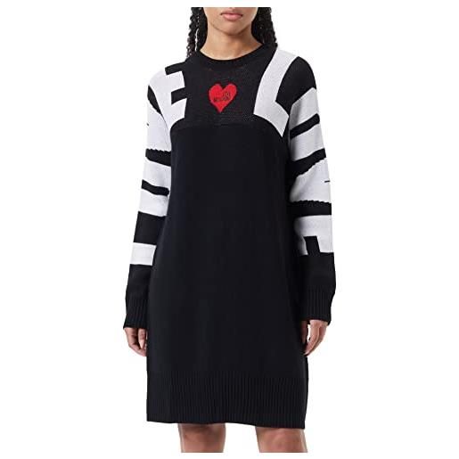 Love Moschino vestibilità comoda, a maniche lunghe con piquet jacquard intarsiato e cuore con logo ricamato dress, nero, 48 donna