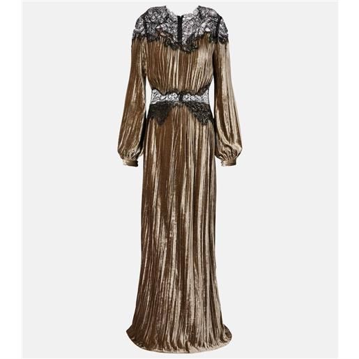 Costarellos abito lungo senna in velluto plissã© con pizzo