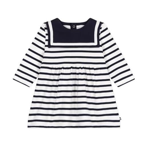 Petit Bateau a0cny, abito a maniche lunghe bimba 0-24, bianco/blu, 6 mesi