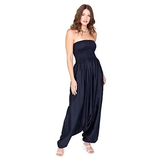 likemary tuta per donne - si trasforma in pantaloni harem - outfit 2-in-1 in tessuto effetto seta - tute e pantaloni harem taglia unica con tasche blu marino
