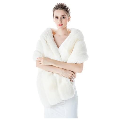 BEAUTELICATE stola pelliccia sintetica donna coprispalle sposa scialle elegante per feste matrimonio inverno cerimonia bianca