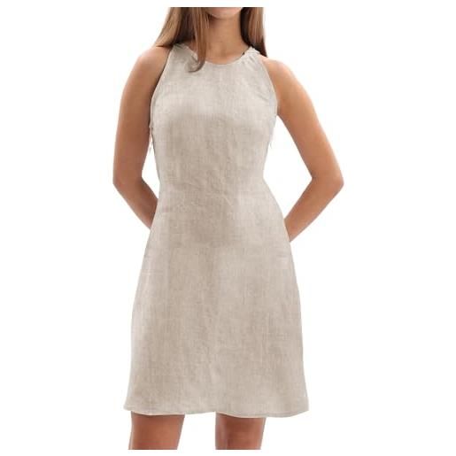 Amazhiyu abito in lino da donna, estivo, in lino, senza maniche, linea a, lunghezza al ginocchio, girocollo, per il tempo libero, lino, m