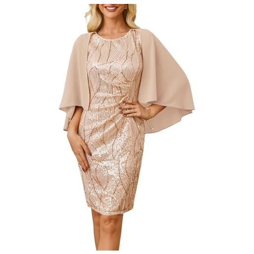 GRACE KARIN abito elegante donna paillettes con scialle cerimonia matrimonio cocktail party sera oro xxl