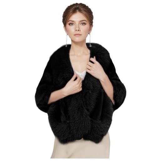 Fecialy scialle in pelliccia sintetica da donna sciarpa coprispalle mantello caldo mantello da sera per il cappotto invernale