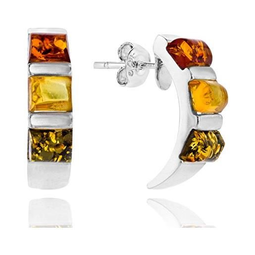 Orecchini a bottone vintage in argento sterling e ambra