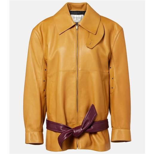 Saint Laurent giacca in pelle con cintura