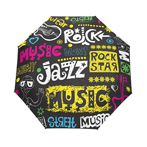 Sawhonn musica rock rock roll ombrello automatico pieghevole portatile ombrelli antivento da viaggio per uomini donn