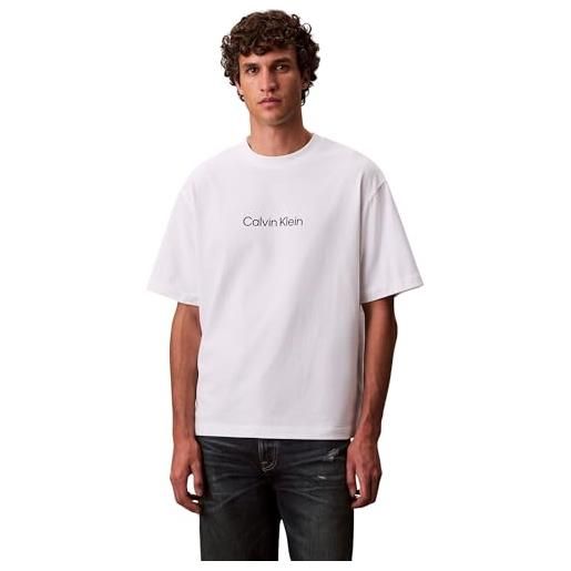 Calvin Klein t-shirt da uomo ss rlxd con logo standard crewnk, bianco (bianco brillante), m
