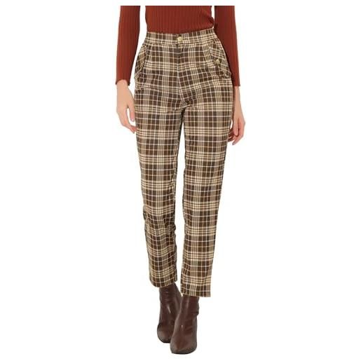 Allegra K pantaloni da lavoro da donna in tartan scozzese vintage con elastico in vita, grigio, xl