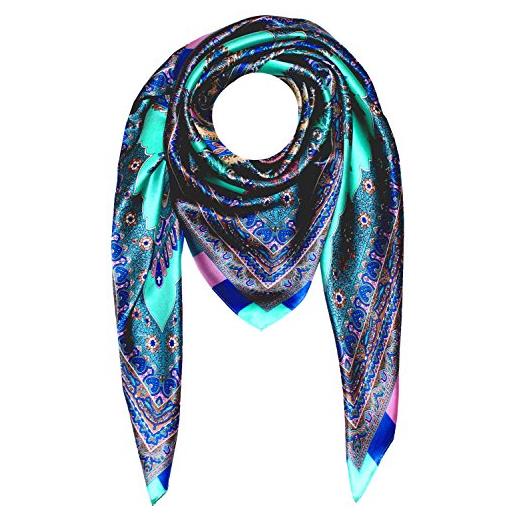 LORENZO CANA marchio di stoffa di seta 100% seta con ornamento turchese modello rosa blu panno donna 100 cm x 100 cm 89008