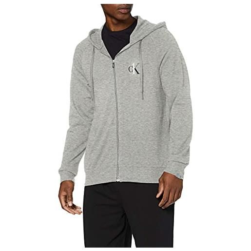 Calvin Klein felpa uomo con cappuccio e cerniera full zip hoodie, grigio (grey heather), l
