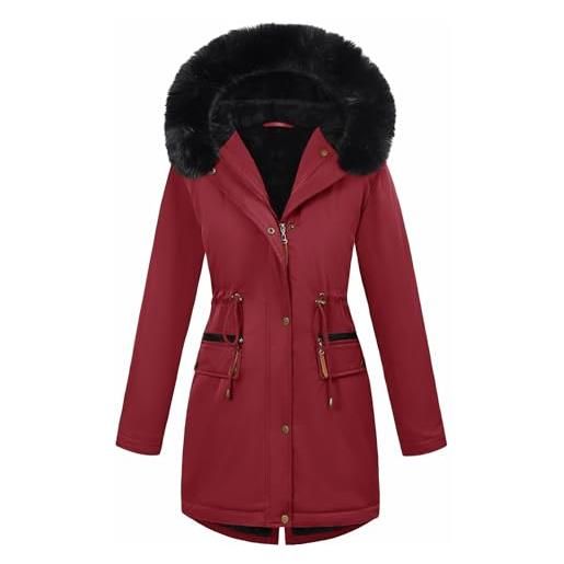 Tuopuda giacca invernale imbottita calda cappotto con cappuccio parka lunga antivento giubbotto fodera in pile slim fit casual outdoor donna(marina militare, xl)