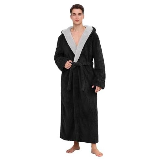 PUTUO accappatoio uomo vestaglia da inverno: lunga accappatoio pile caldo con cappuccio da inverno per uomo - vestaglia felpata morbida da notte per regalo
