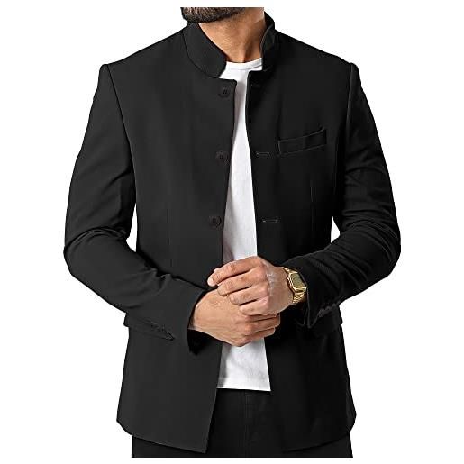 Tankaneo giacche da lavoro monopetto con colletto alla coreana da uomo casual, nero, xx-large