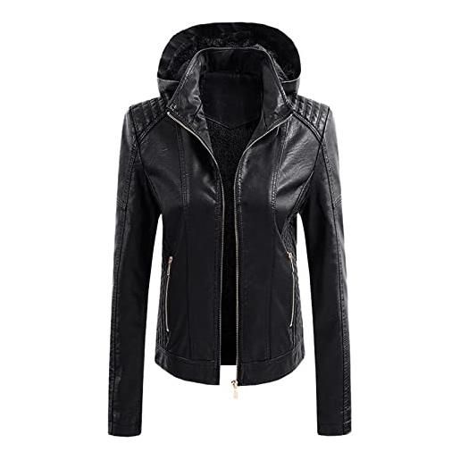 Generic giacca in pelle da donna con cappuccio in vera pelle - giacca invernale da donna nera con cappuccio - giacca softshell lunga impermeabile giacca in pile calda sottile rossa giacca in pelle a maniche