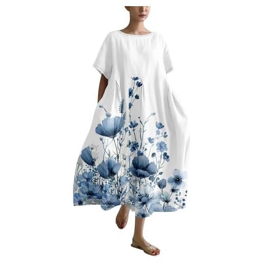 HEONSATI abiti di lino al ginocchio larghe casual vestiti donna da camicia abito estivi boho vintage sciolto vestito manica corta comodo taglie forti vestito elegante abito curvy da spiaggia comodi