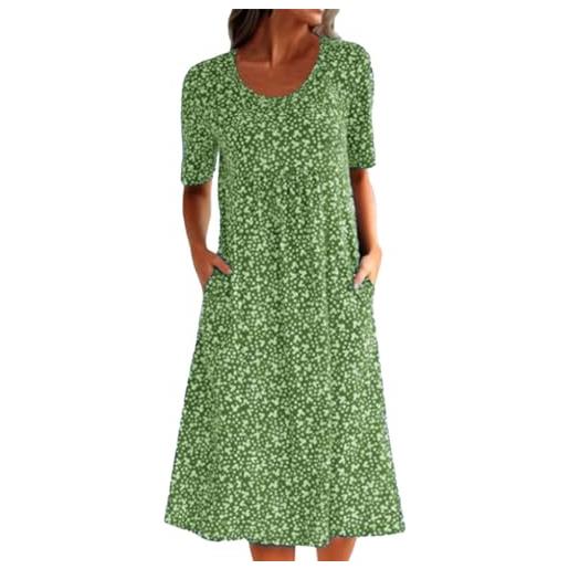AMDOLE abiti casual da donna uk floreale manica larga abito corto boho collo donna abito primavera abiti da donna uk, verde, xl